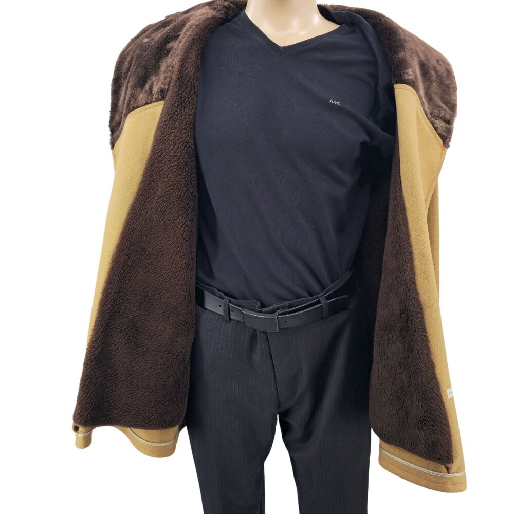 Vintage H.I.S Mens Camel Coat With Faux Fur Lining & Shawl Collar Button Closure - Picture 4 of 9